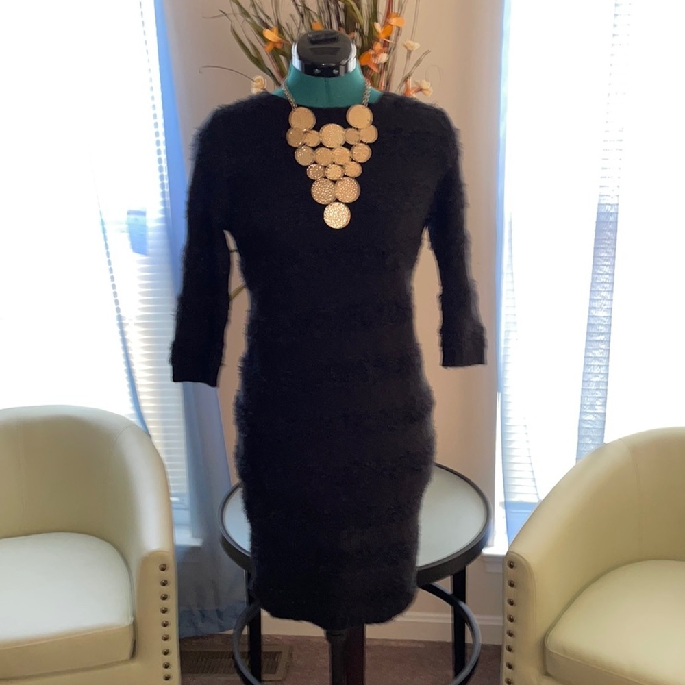 T/O | Black Fuzzy Sweater Mini Dress​